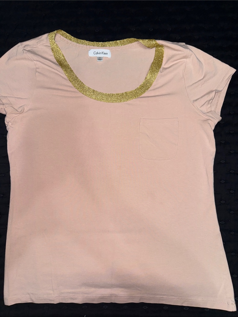 Calvin Klein Soft Blush Short-Sleeve Tee with Gold Neckline